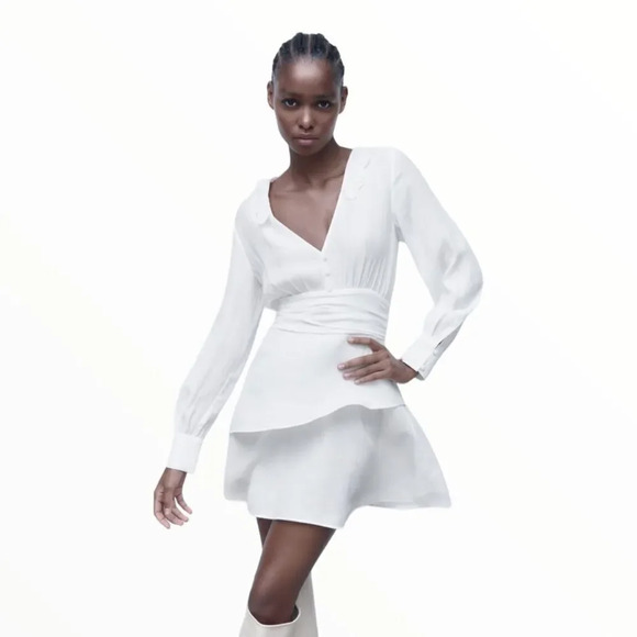 ZARA | White | OPENWORK EMBROIDERED MINI DRESS - Picture 5 of 10
